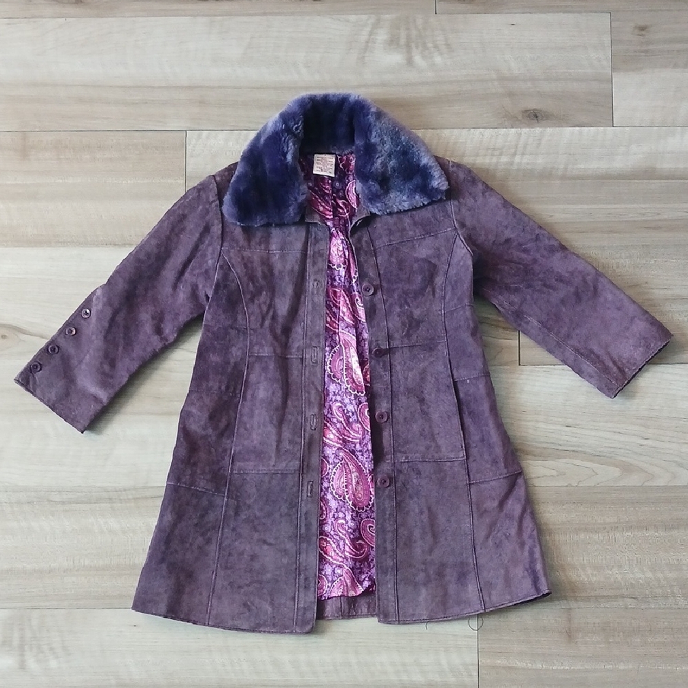 Gymboree Folk Song Suede Paisley Coat with Faux Fur Collar Vintage Rare Flaw (I)
